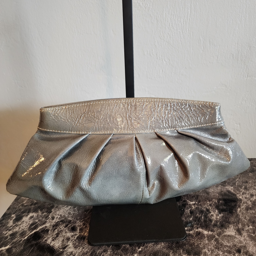 Fossil Grey Patent Leather Pleated Clutch
